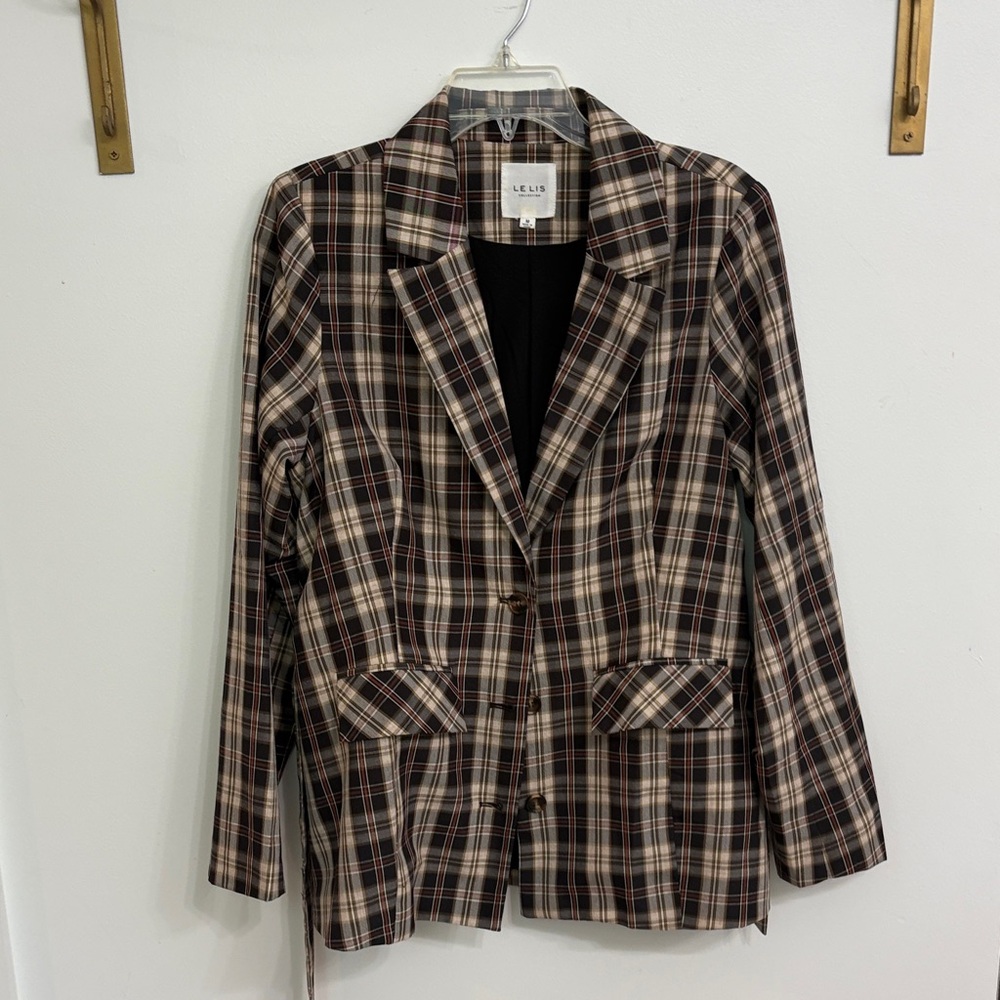 Le Lis Plaid Blazer Jacket in Brown, Cream & Black